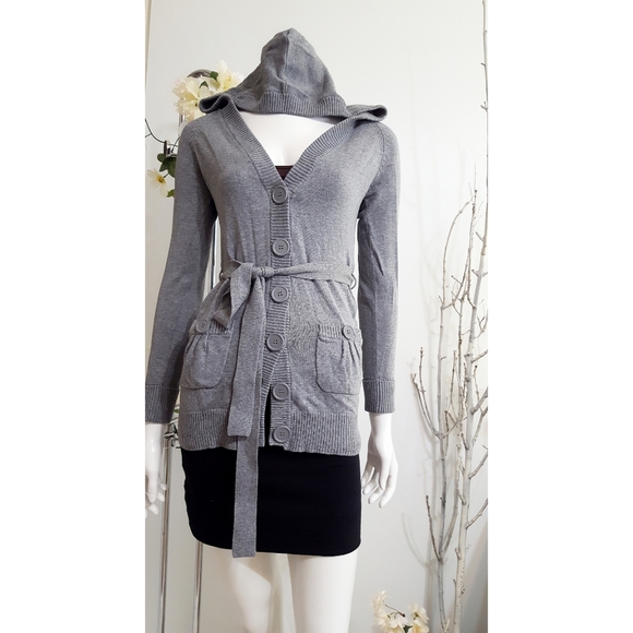 90's Vintage Gray Hooded Knit Cardigan☆Sweater Project☆ - Picture 1 of 5